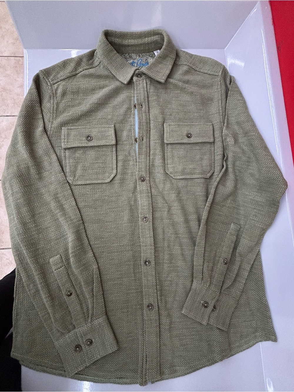 Robert Graham Olive Green Brunner 2 Textured Knit Button Down Classic Fit Shirt